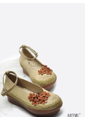 ARTMU EMBELLISHED DEIGN FLATFORM SHOES WITH ANKLE STRAP