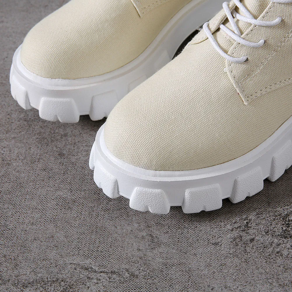 Chunky Heels Canvas Boots
