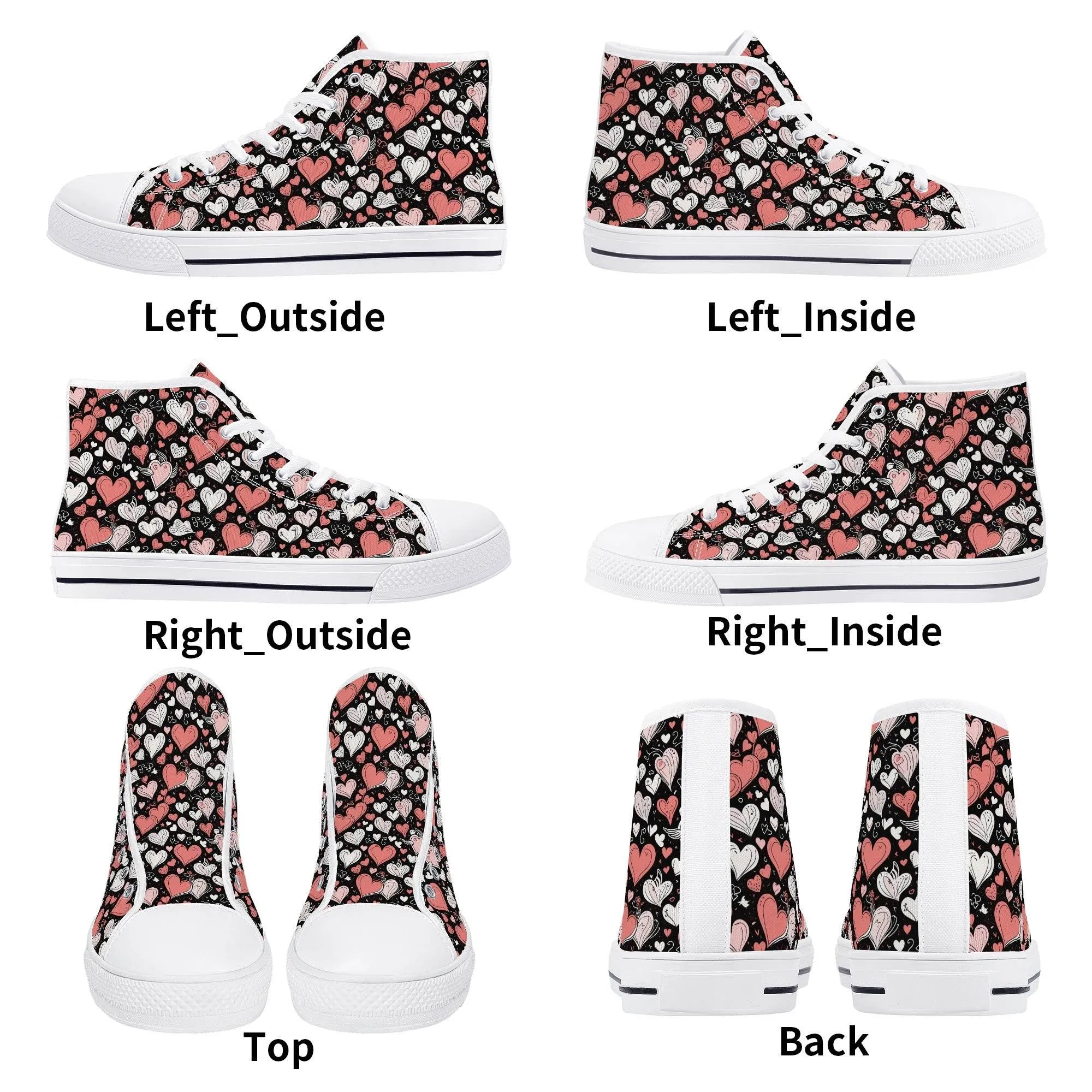 Colorful Hearts Mens High Top Canvas Shoes