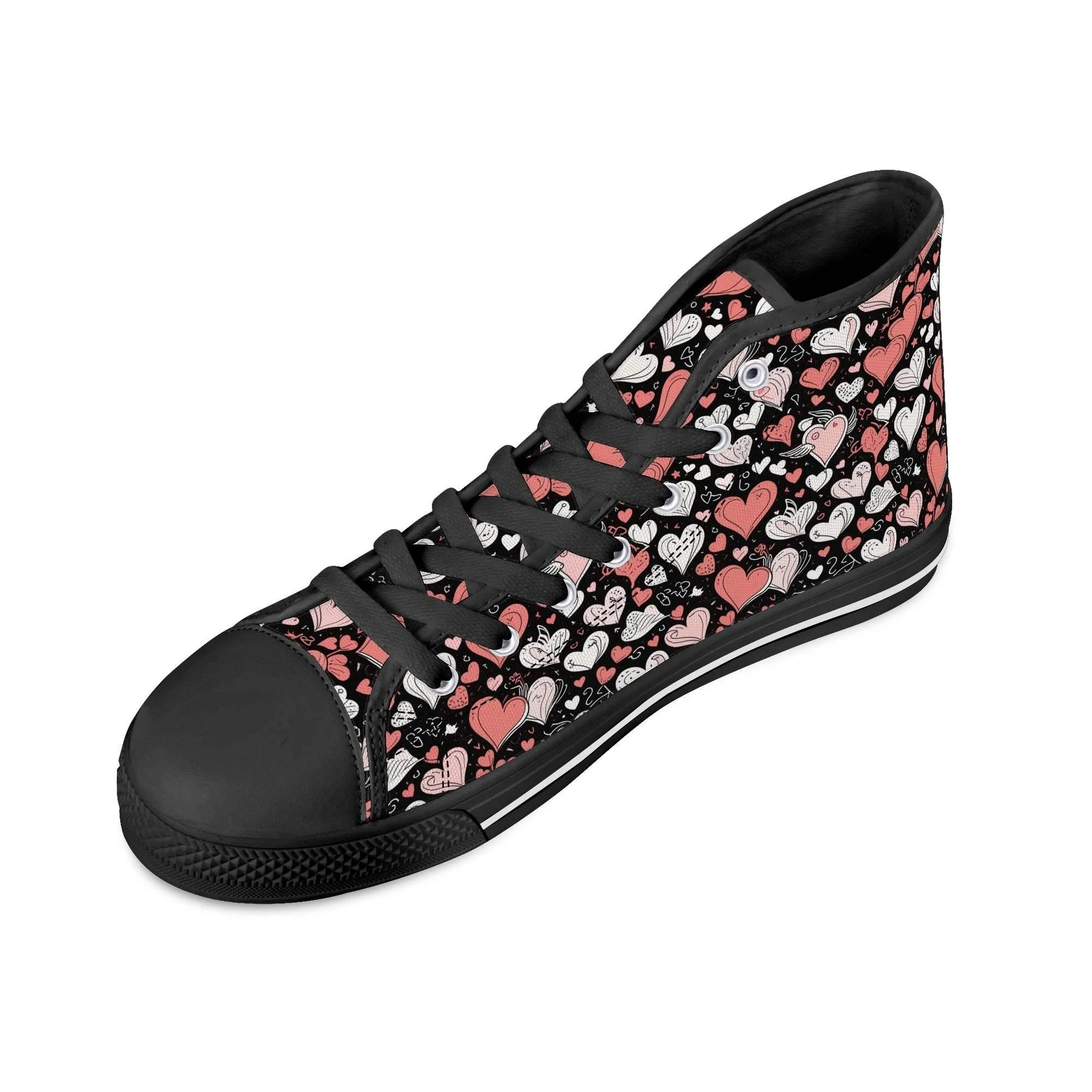 Colorful Hearts Womens High Top Canvas Shoes