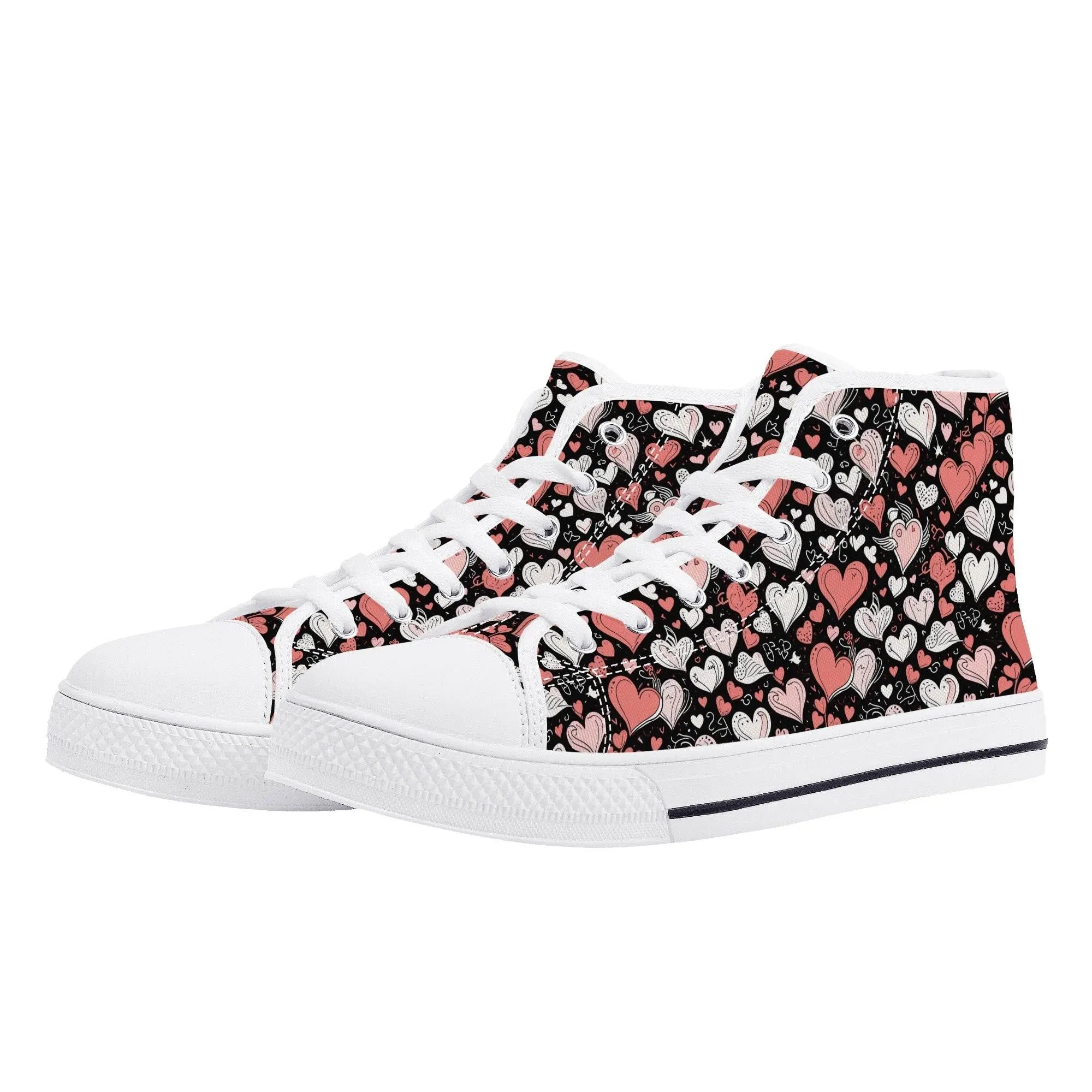 Colorful Hearts Womens High Top Canvas Shoes