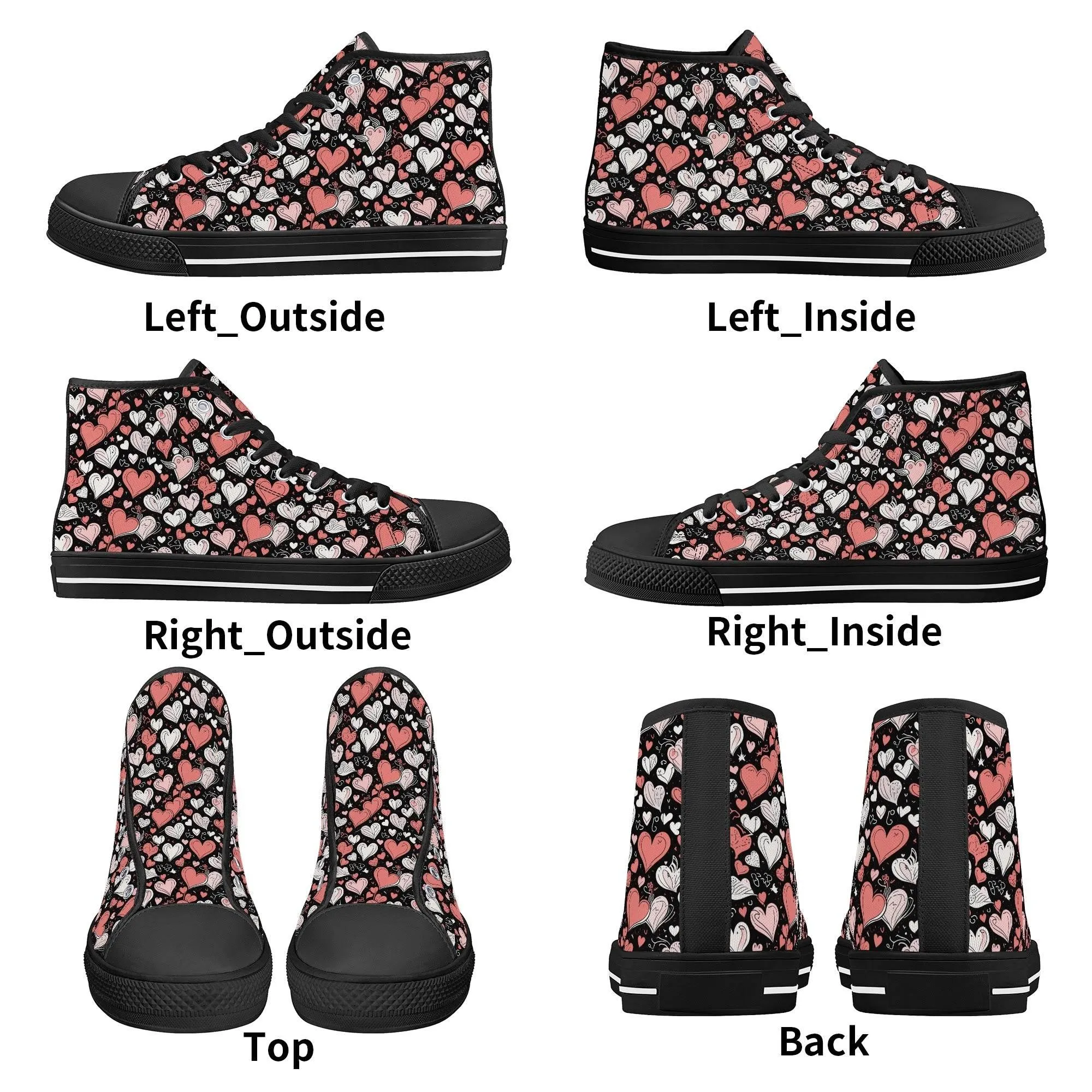 Colorful Hearts Womens High Top Canvas Shoes