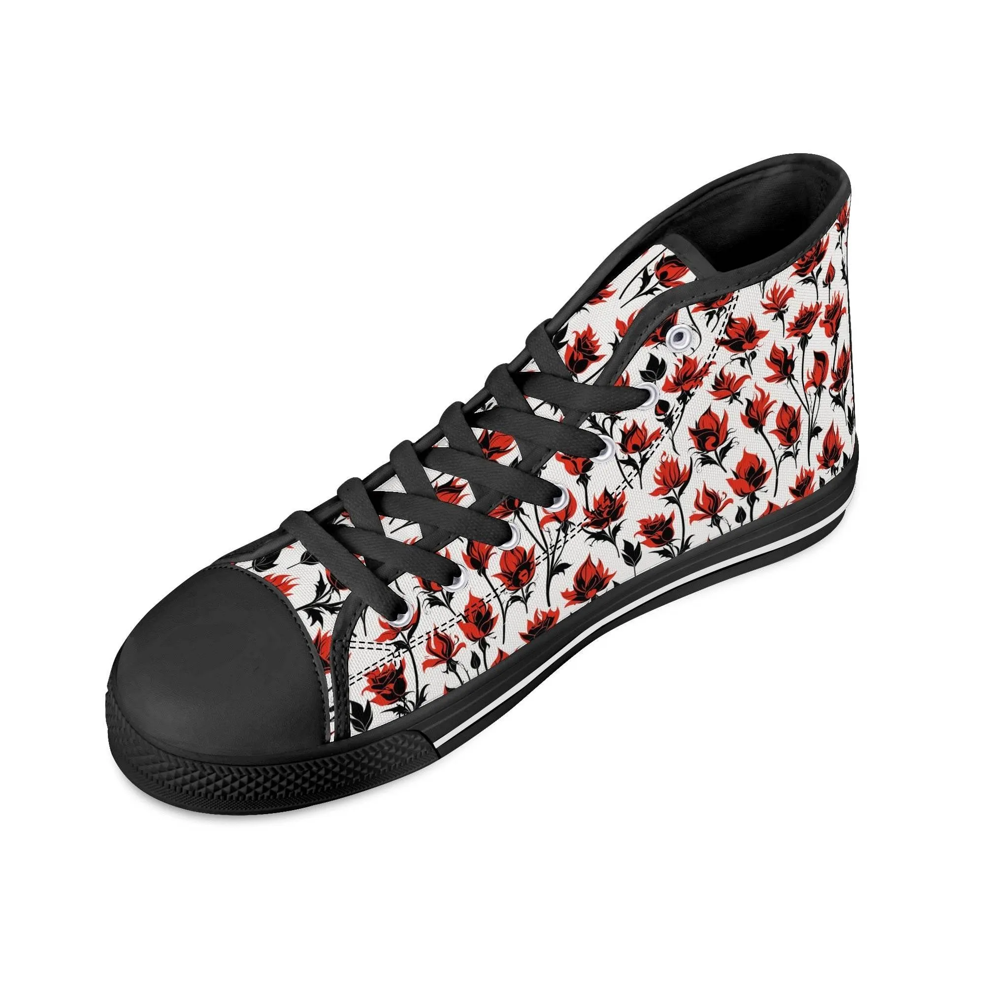 Floral Fire Rose Mens High Top Canvas Shoes