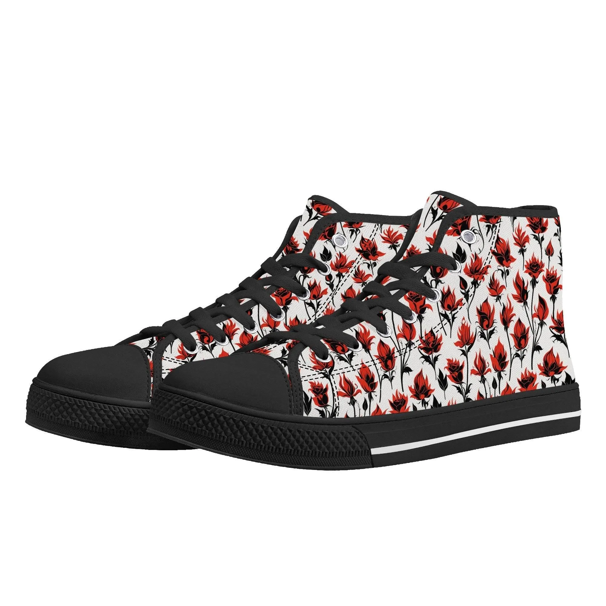 Floral Fire Rose Mens High Top Canvas Shoes
