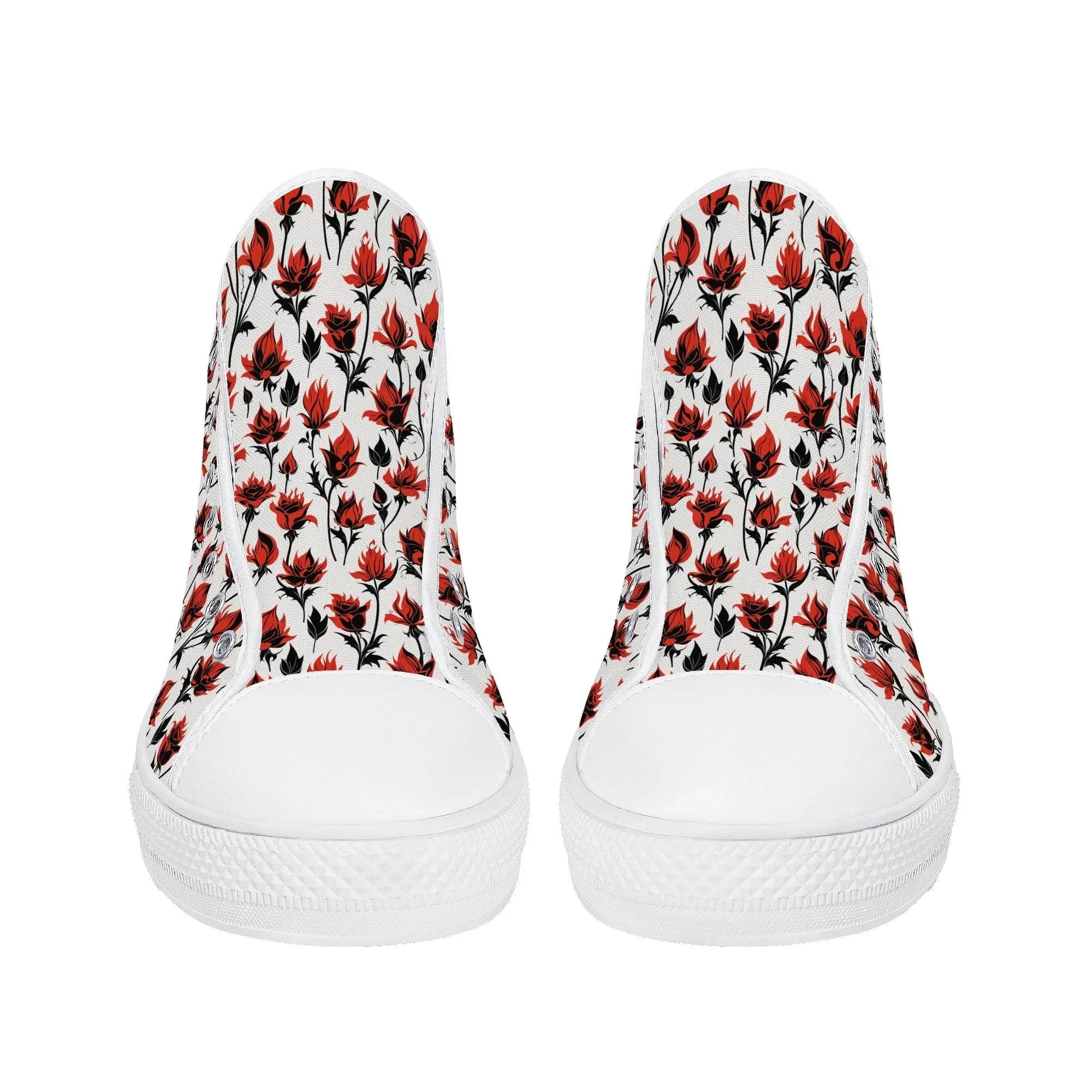 Floral Fire Rose Mens High Top Canvas Shoes