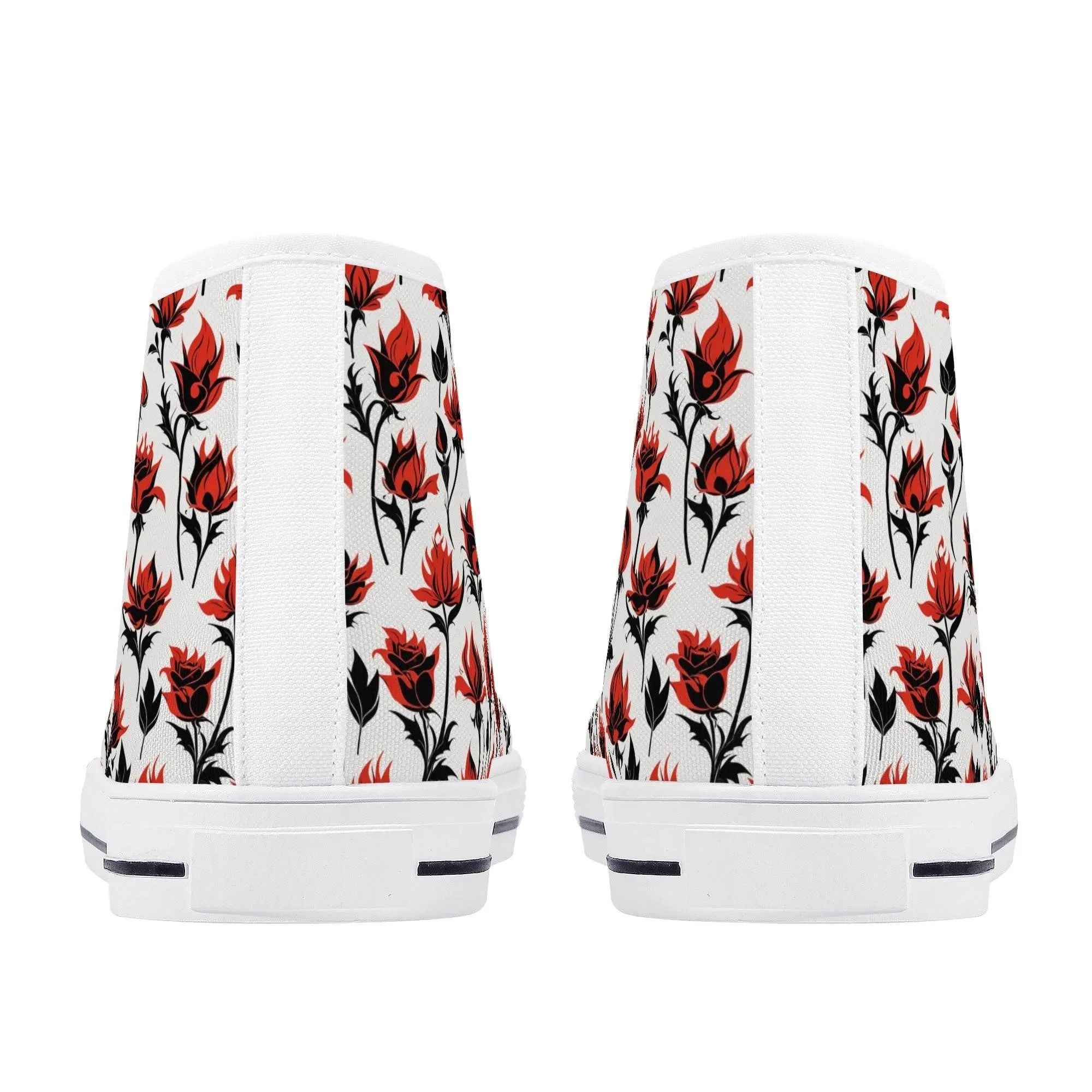 Floral Fire Rose Mens High Top Canvas Shoes