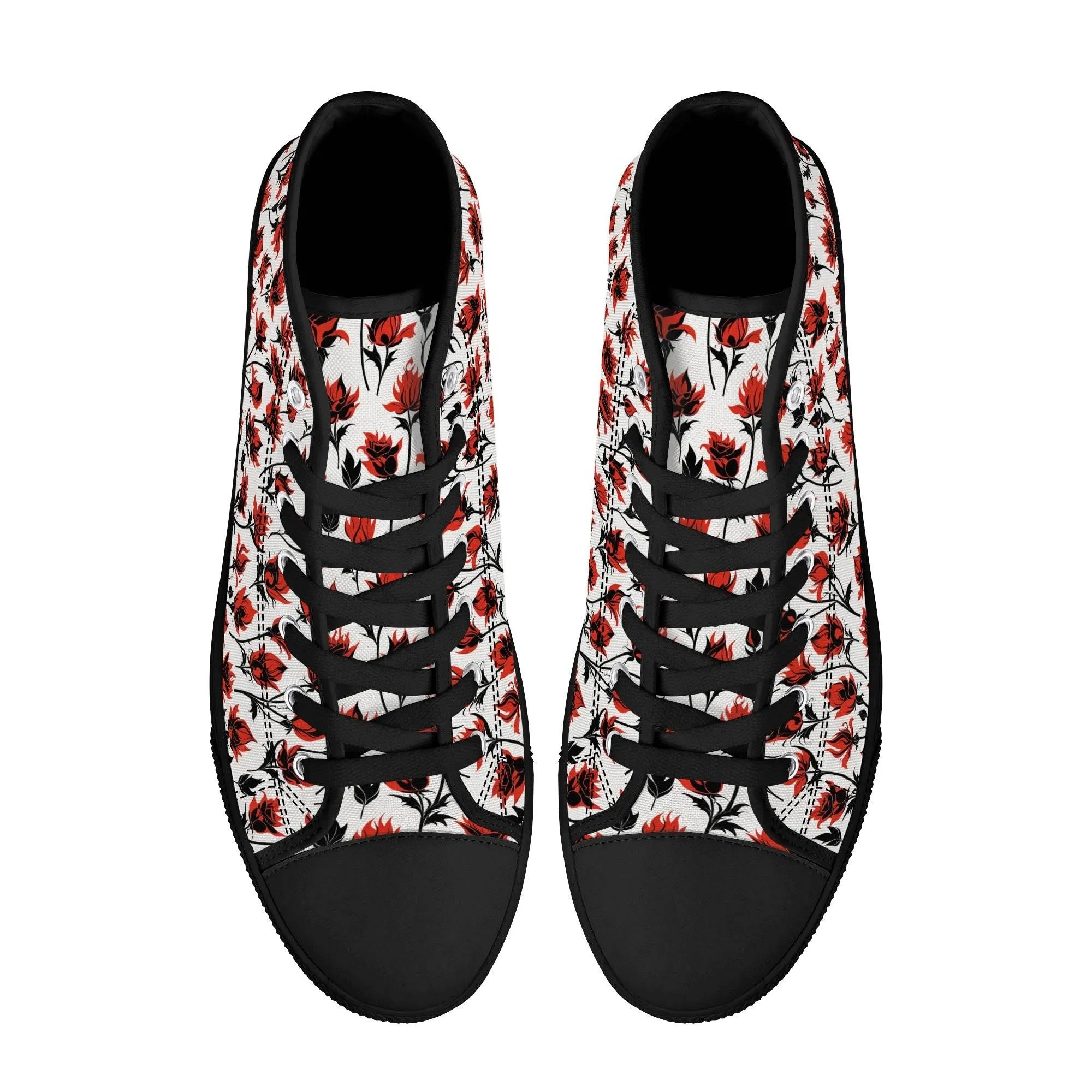Floral Fire Rose Mens High Top Canvas Shoes