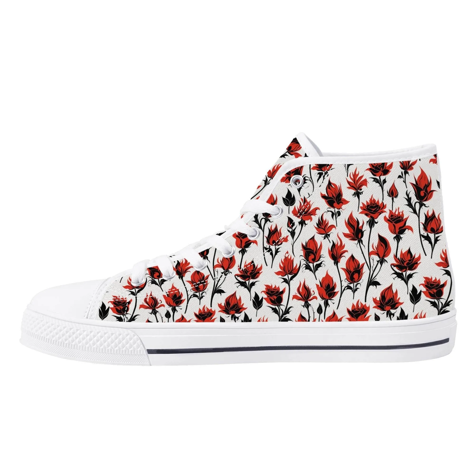 Floral Fire Rose Mens High Top Canvas Shoes
