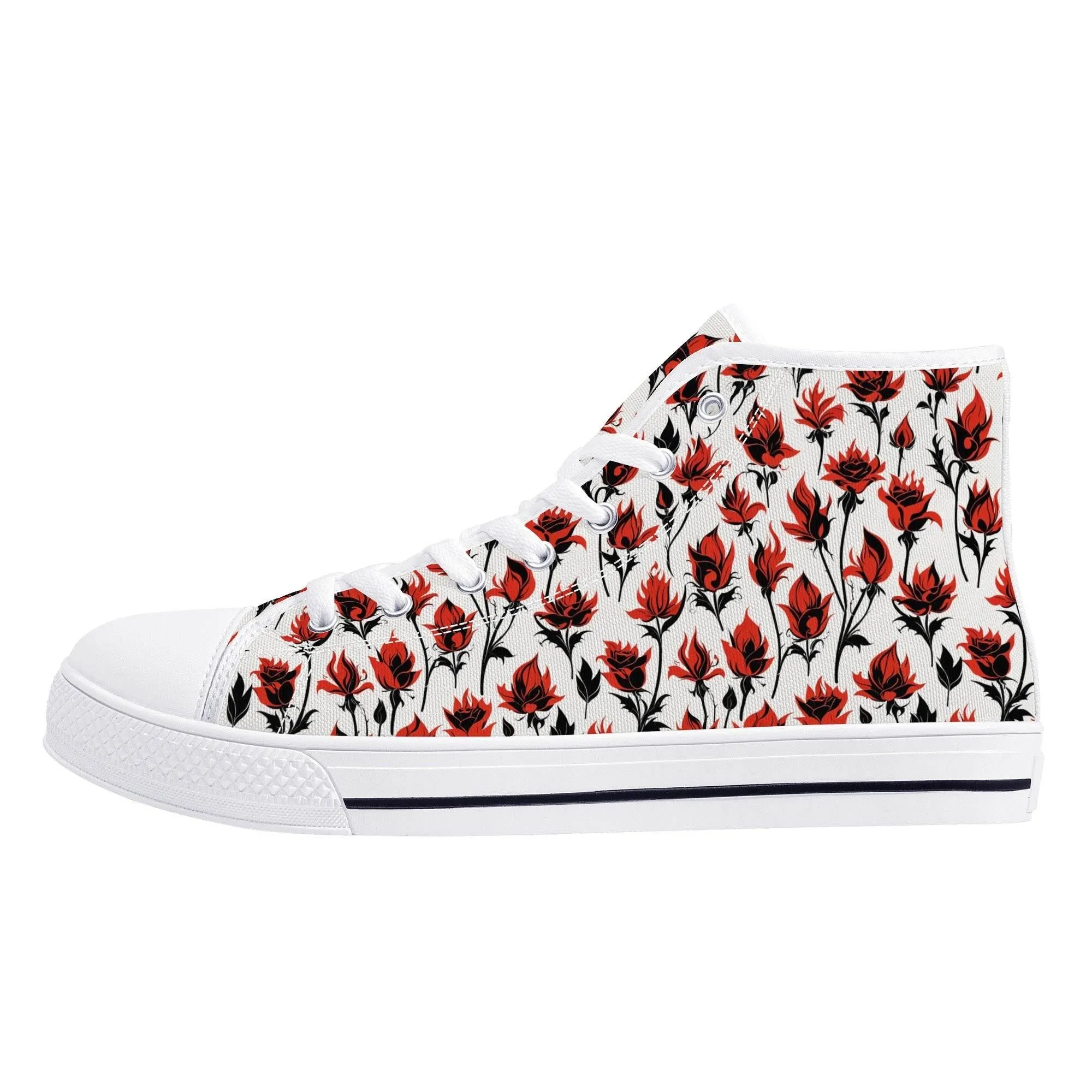 Floral Fire Rose Mens High Top Canvas Shoes