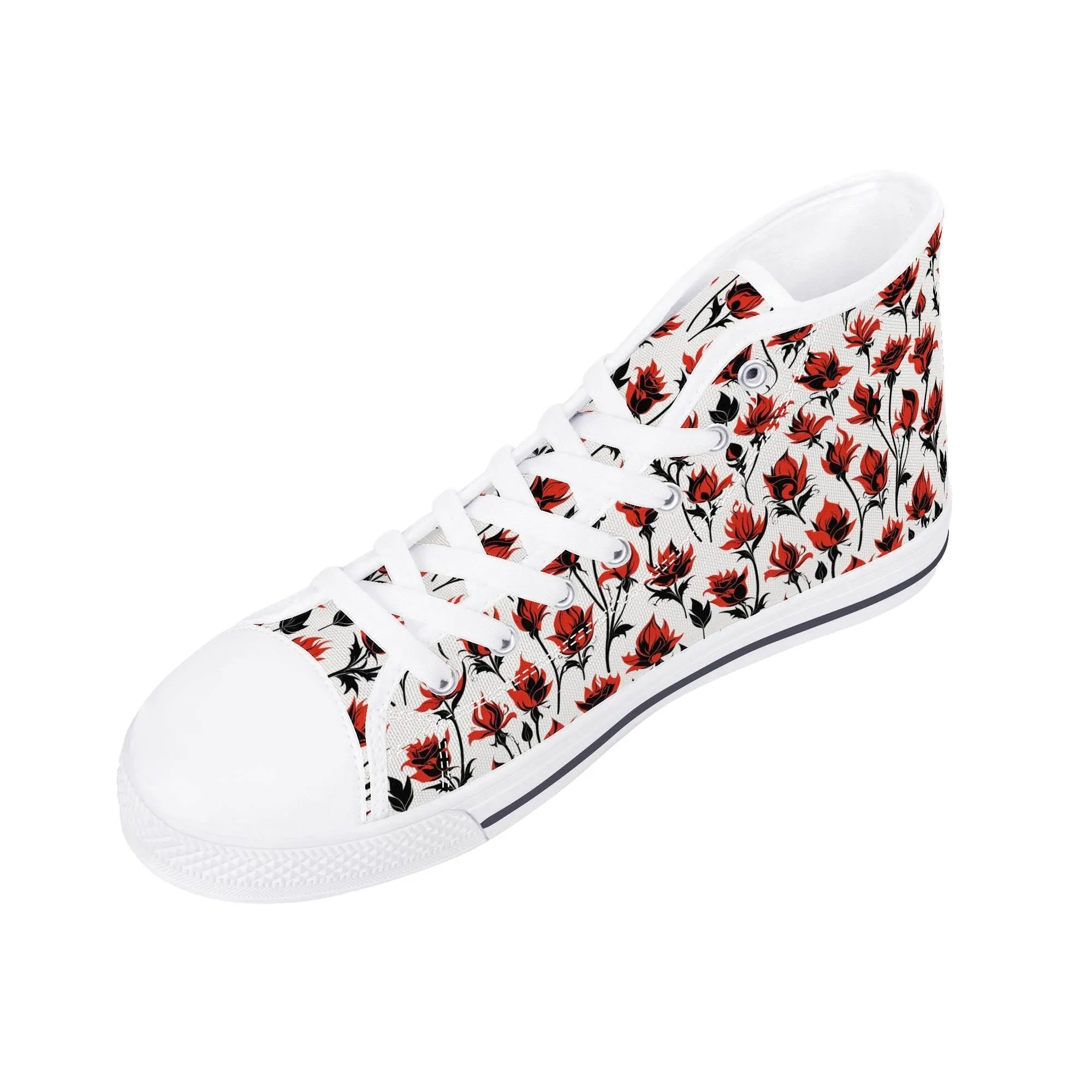 Floral Fire Rose Mens High Top Canvas Shoes