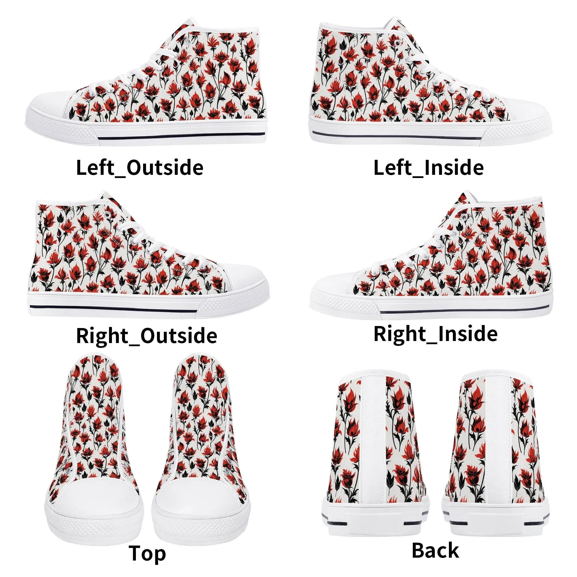 Floral Fire Rose Mens High Top Canvas Shoes