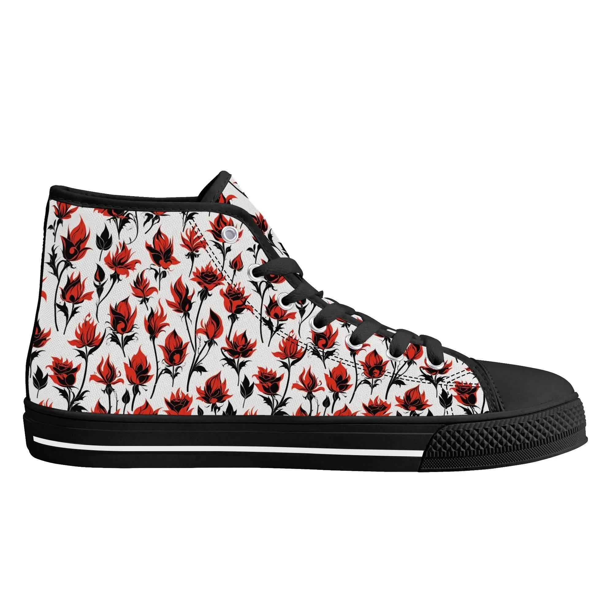 Floral Fire Rose Mens High Top Canvas Shoes