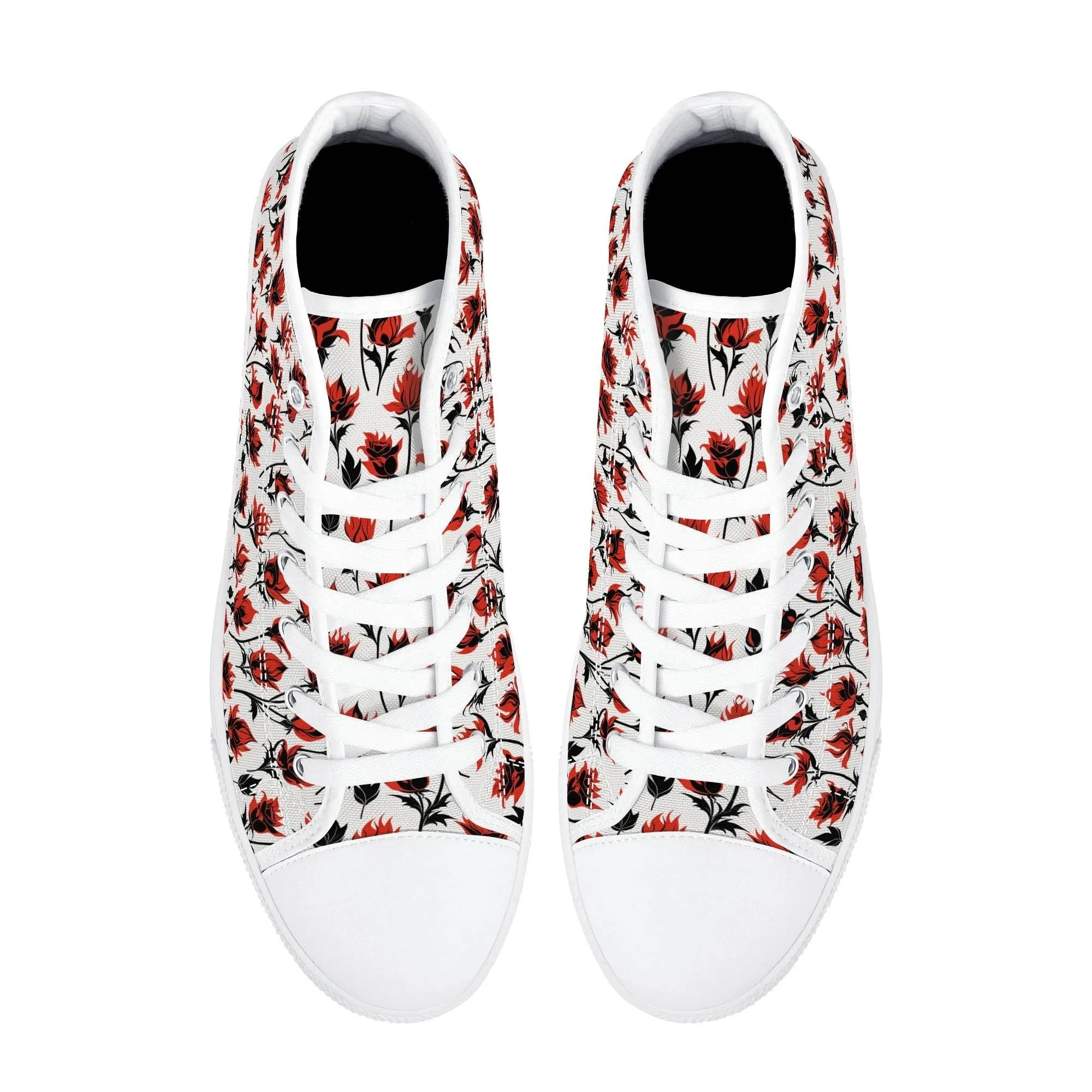 Floral Fire Rose Mens High Top Canvas Shoes