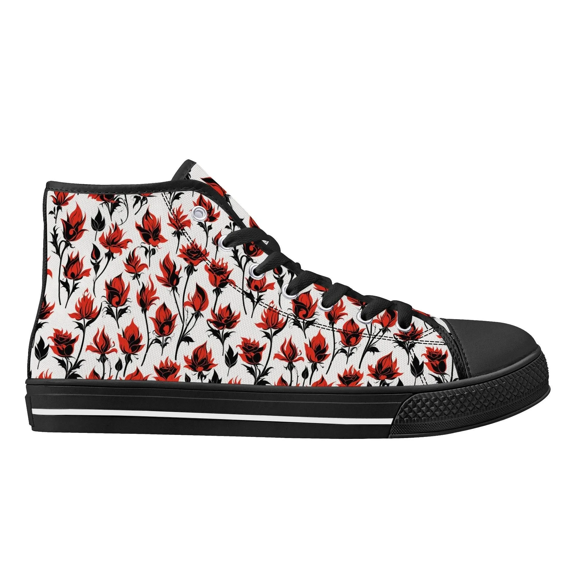 Floral Fire Rose Mens High Top Canvas Shoes