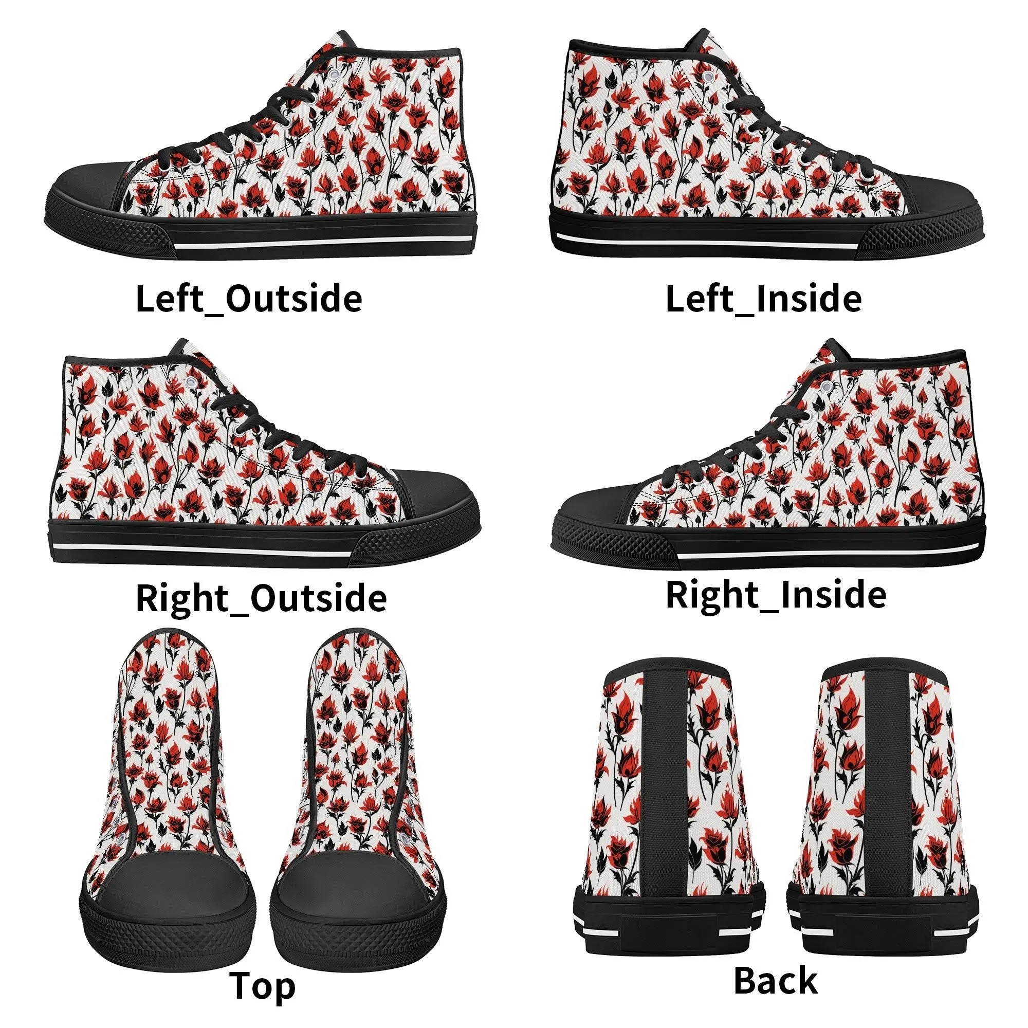 Floral Fire Rose Mens High Top Canvas Shoes
