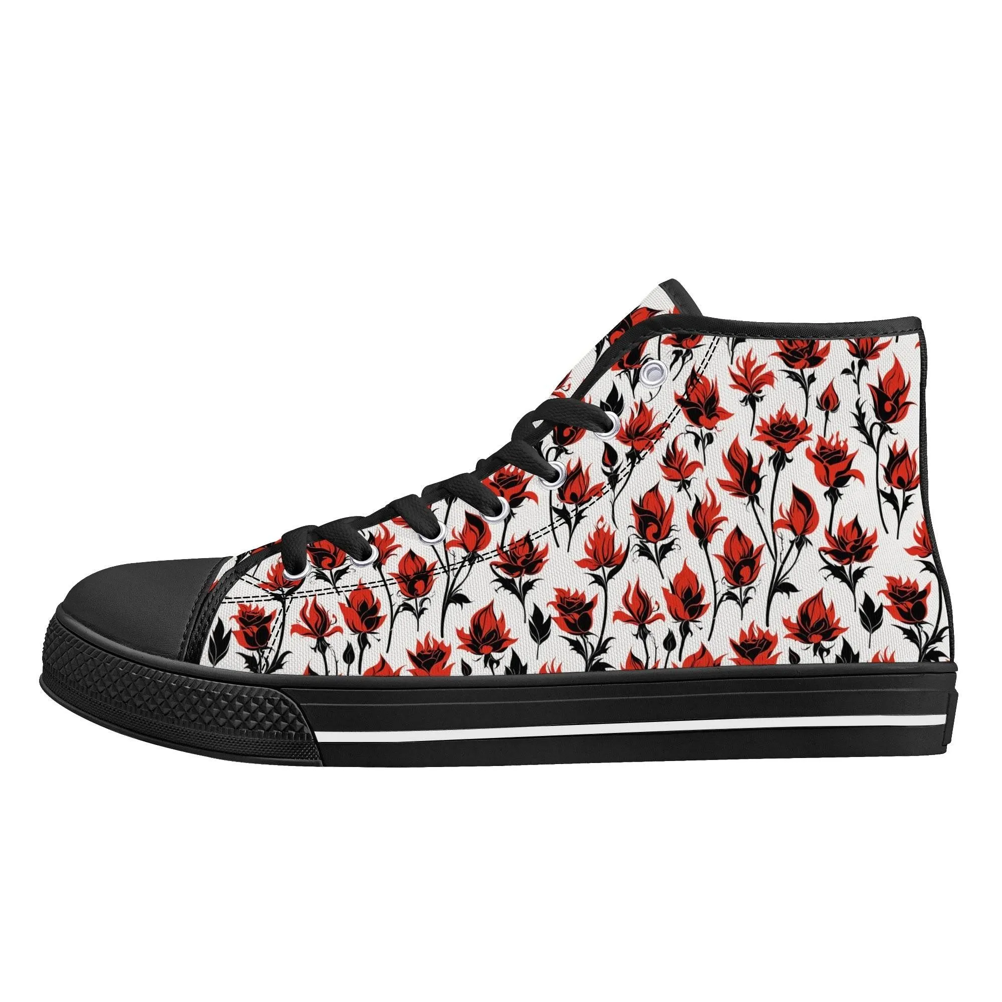 Floral Fire Rose Mens High Top Canvas Shoes
