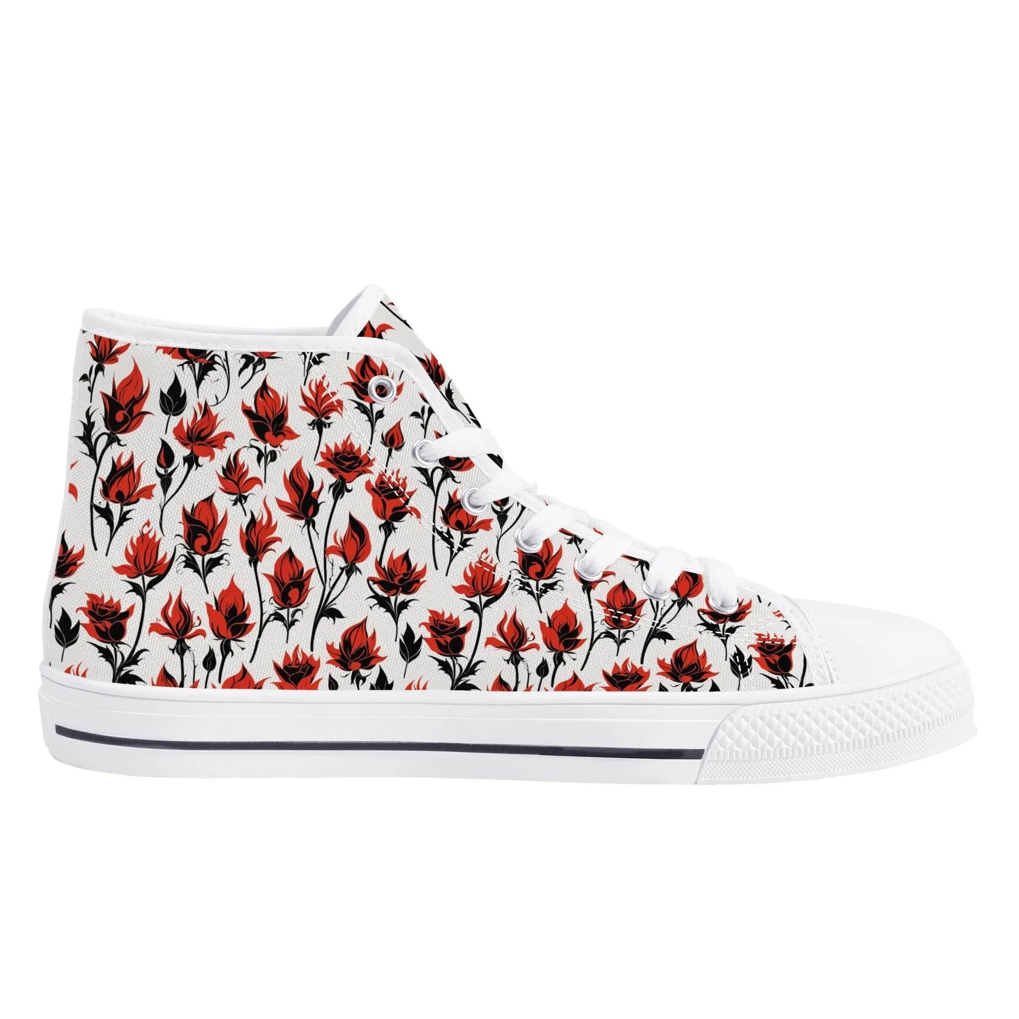 Floral Fire Rose Mens High Top Canvas Shoes