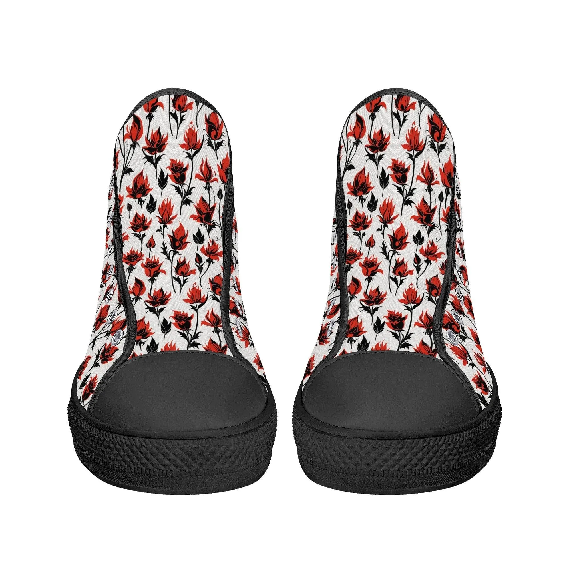 Floral Fire Rose Mens High Top Canvas Shoes
