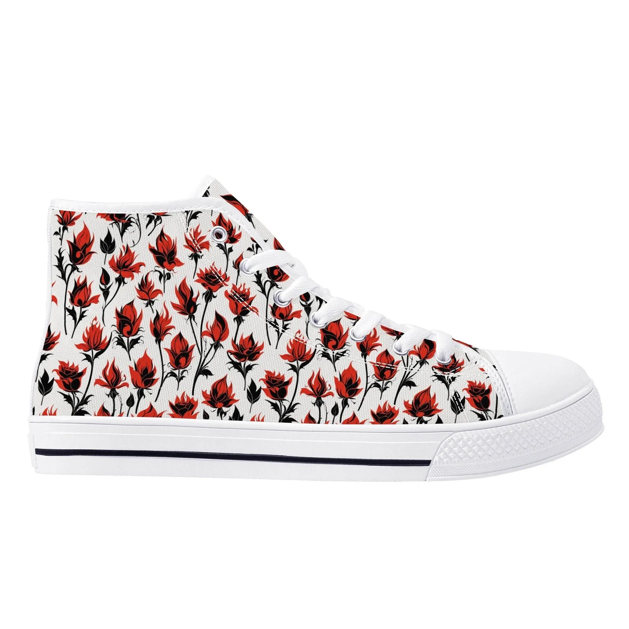Floral Fire Rose Mens High Top Canvas Shoes