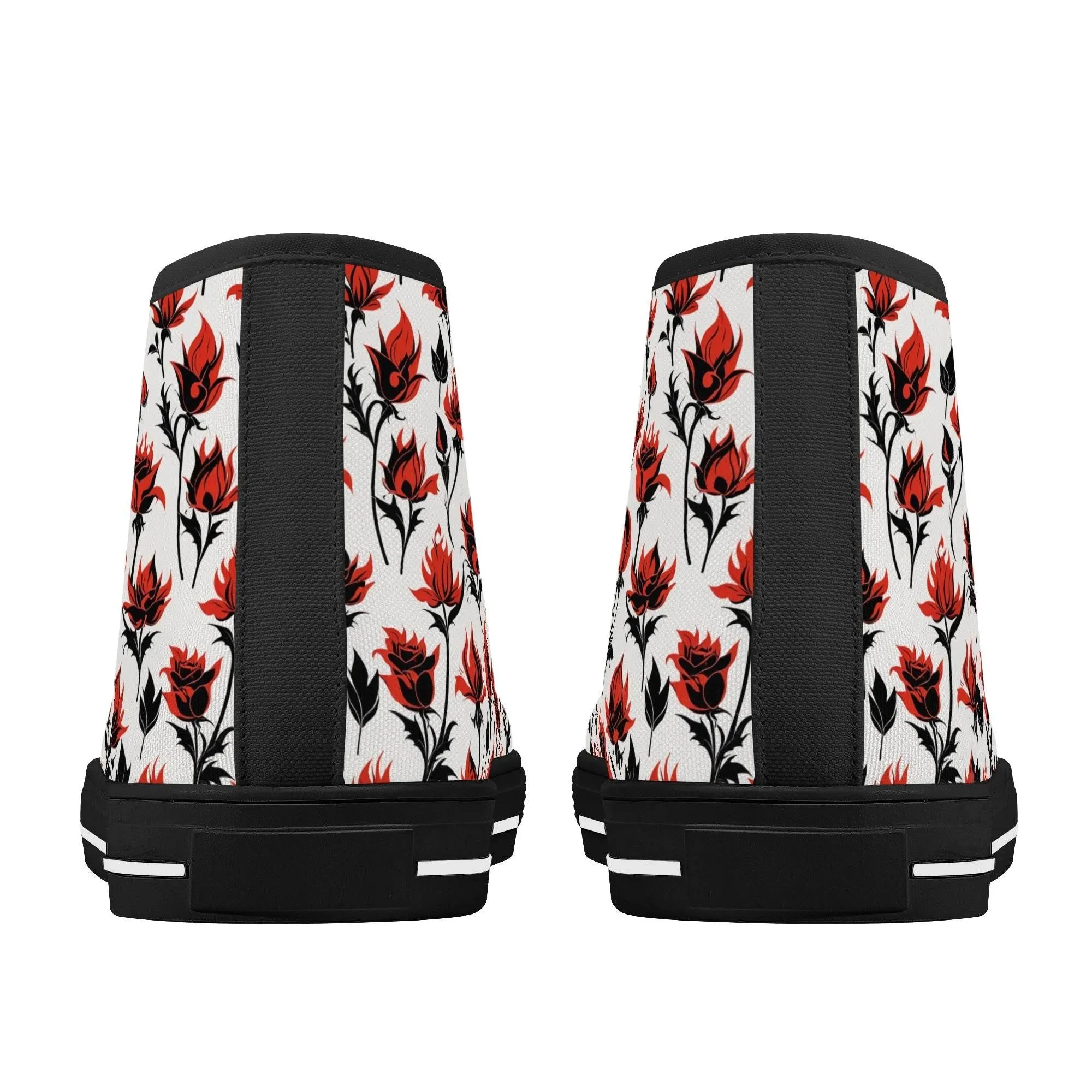 Floral Fire Rose Mens High Top Canvas Shoes
