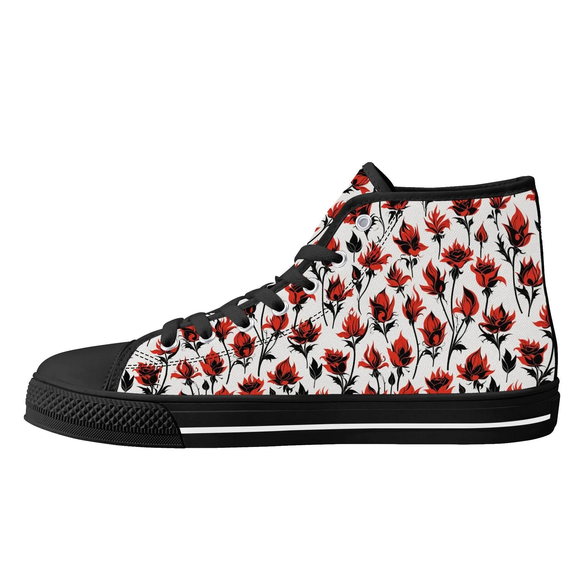 Floral Fire Rose Mens High Top Canvas Shoes