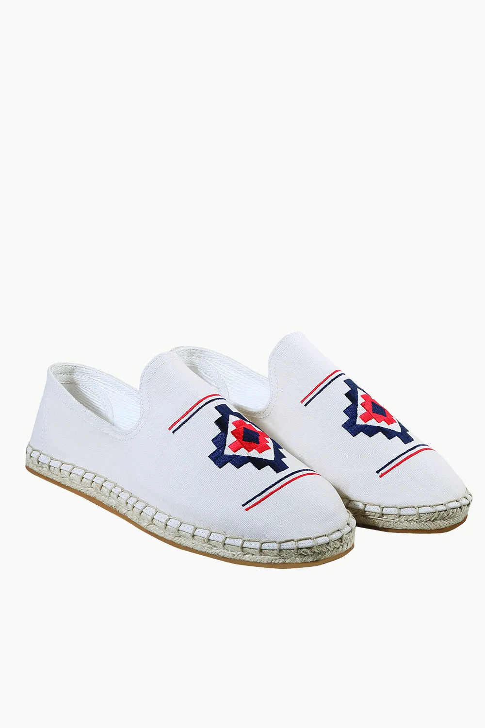 Mens Oatmeal Aztec Embroidered Espadrilles