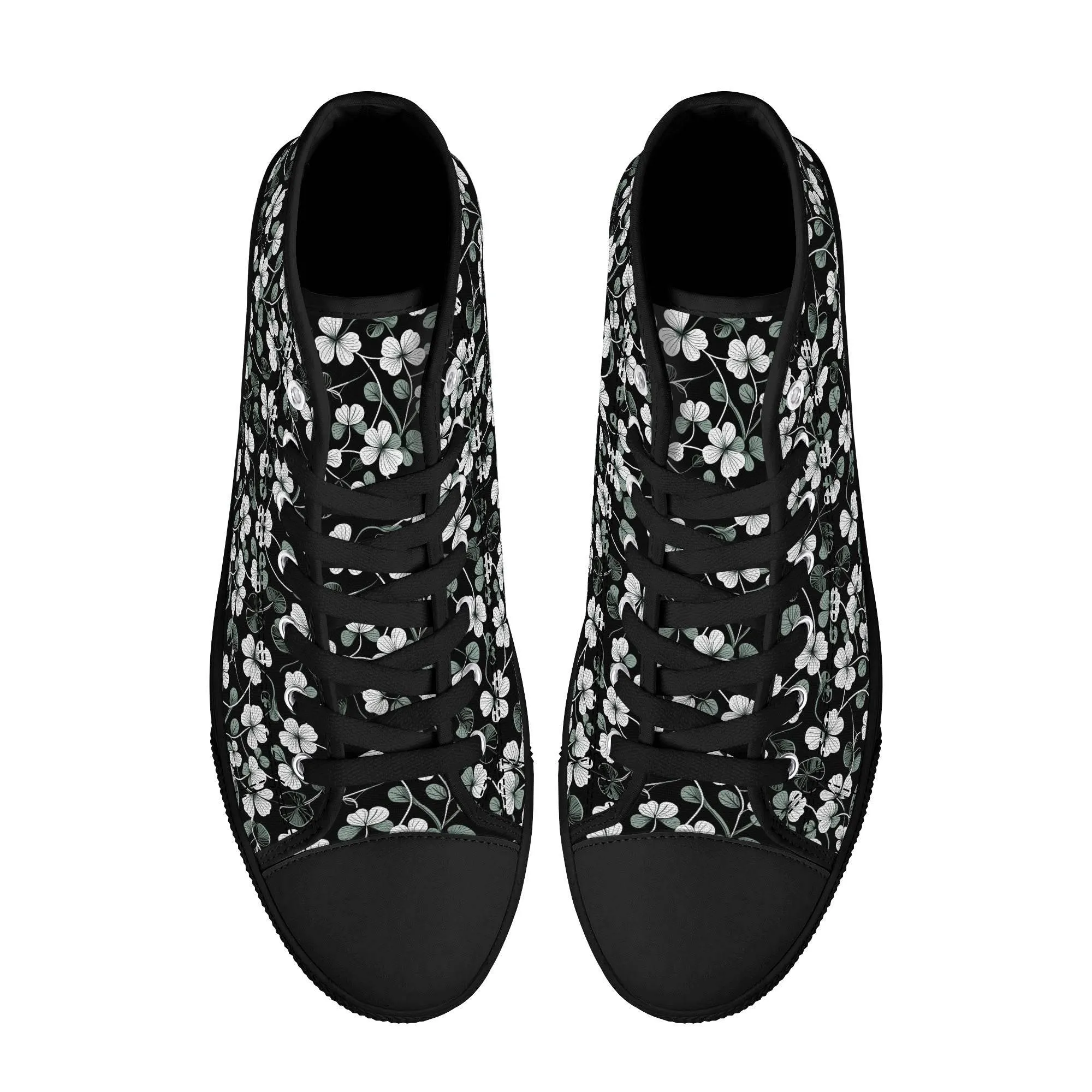 White and Green Clover Womens High Top Canvas Shoes