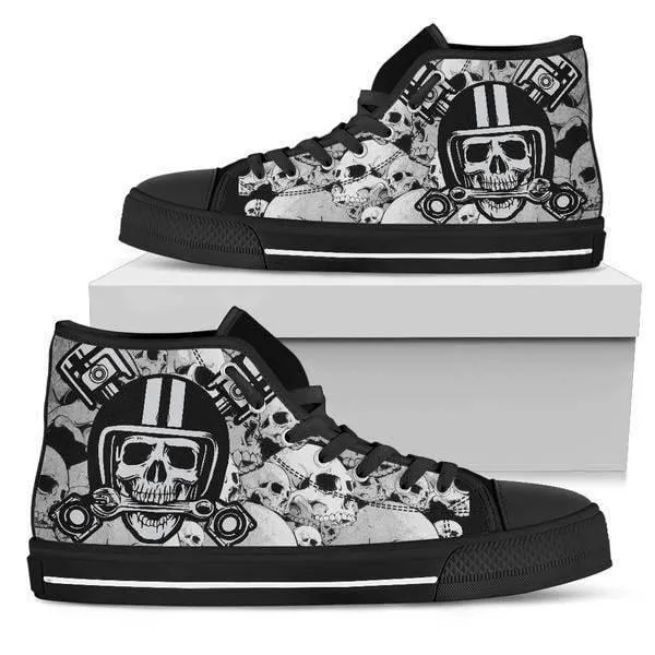 Women's Gothic High Top Canvas Shoes w/ Skulls Print