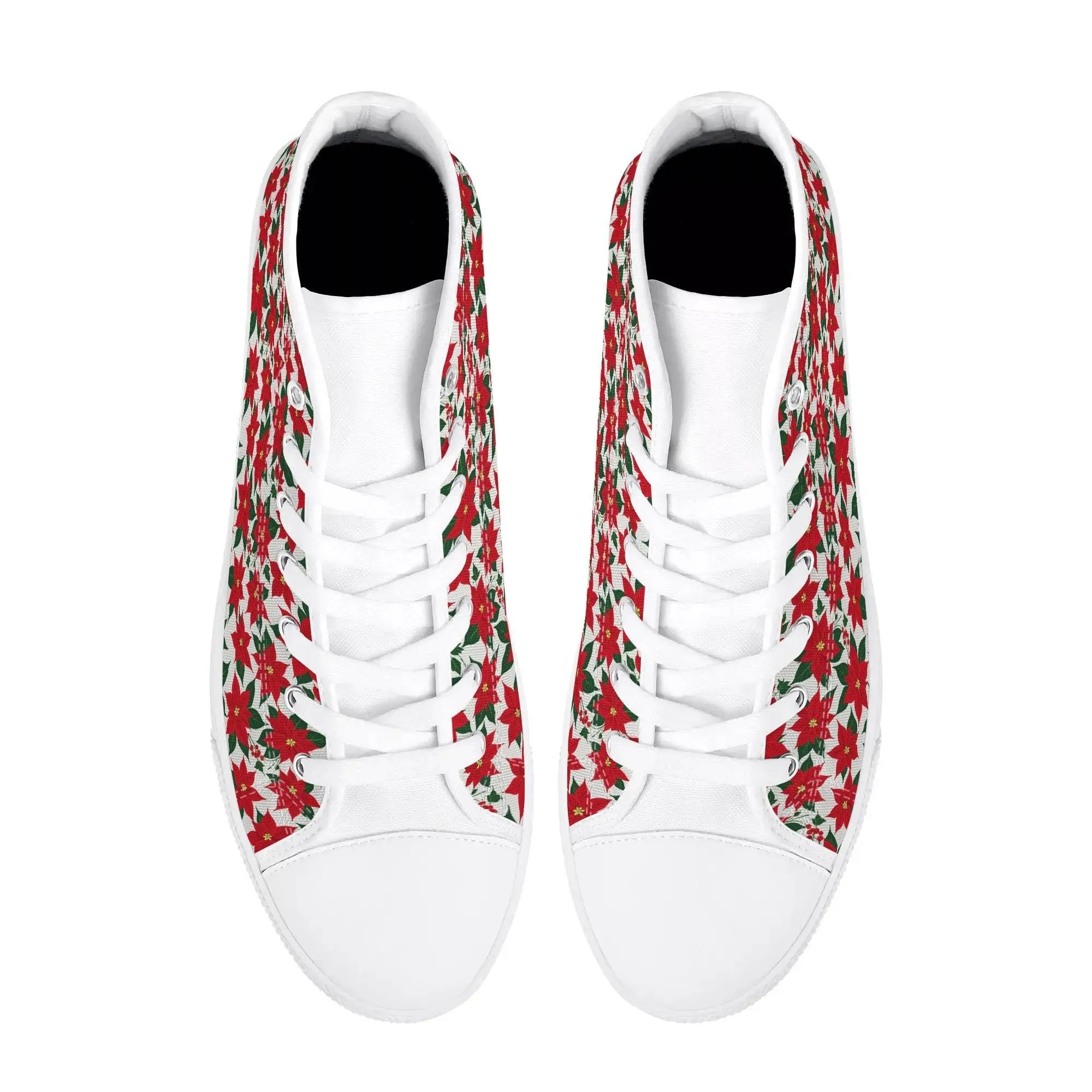Womens Rubber High Top Poinsettia Floral Canvas Shoes